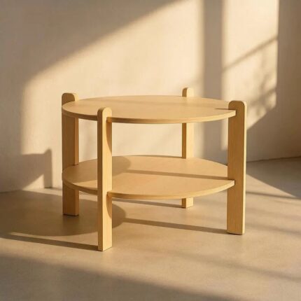 Modern Round Wooden Coffee Table – Scandinavian 2-Tier Center Table for Living Room