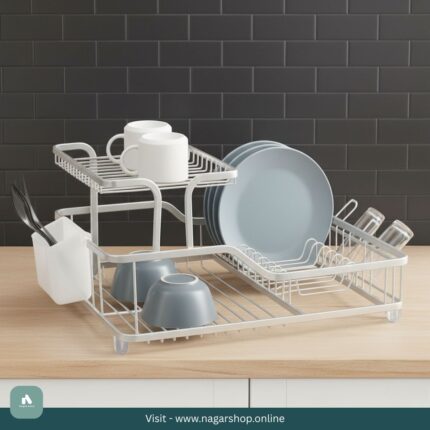 Premium Rustproof Aluminum 2-Layer Kitchen Dish Rack | Plate & Bowl Organizer