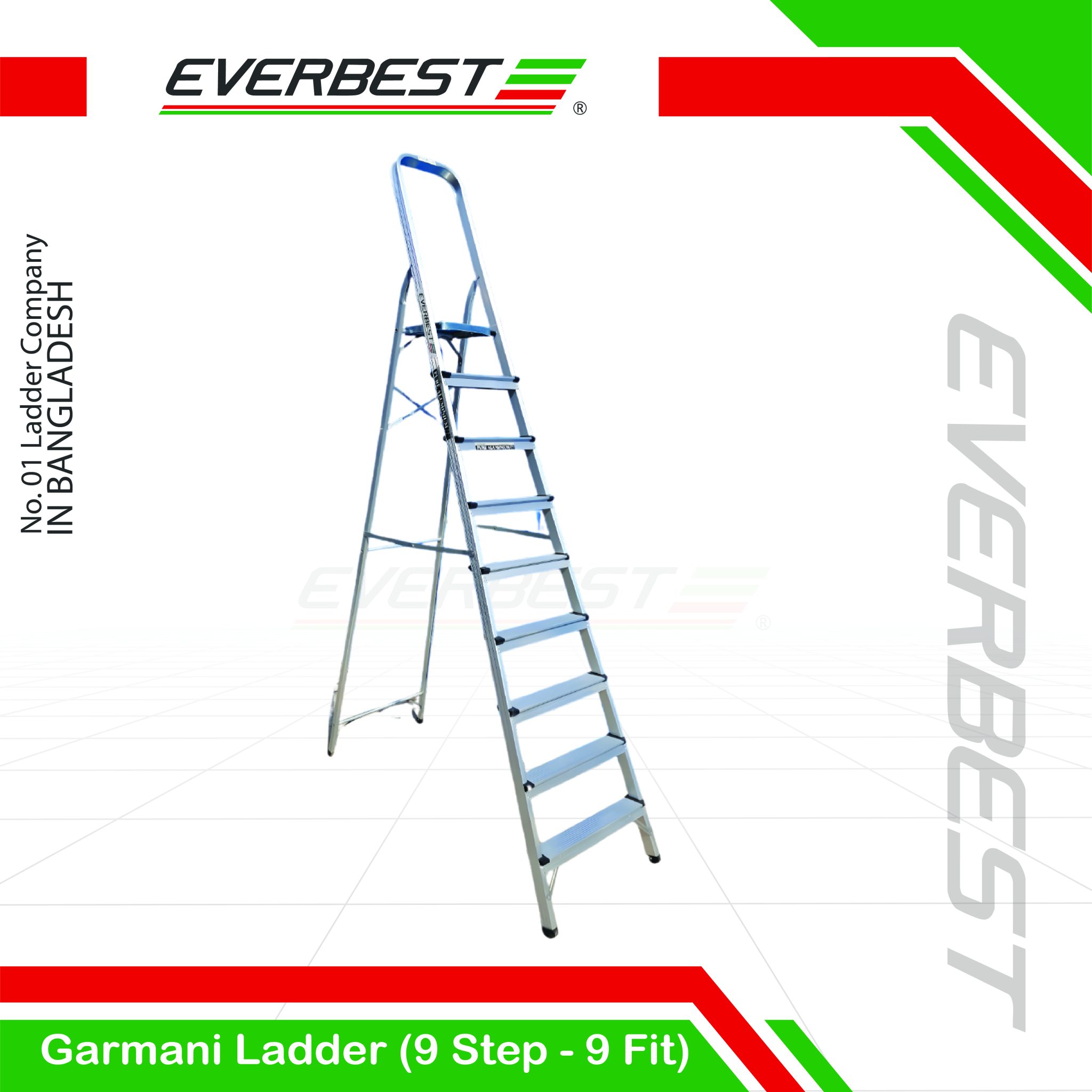 Germani-9-step-02-2048x2048 Germani Aluminium Step Ladder (4–9 Steps) | Everbest Ladder - Image 1